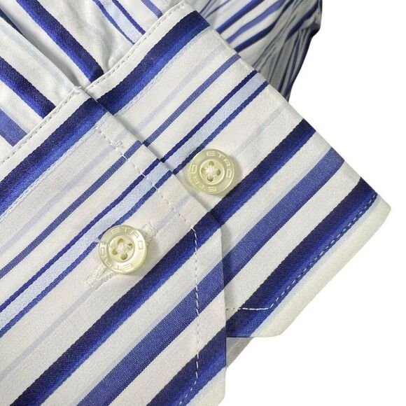 ETRO Men’s Button Down Shirt Stripe Collar in White & Blue Long Sleeve Size 39IT - Picture 7 of 13